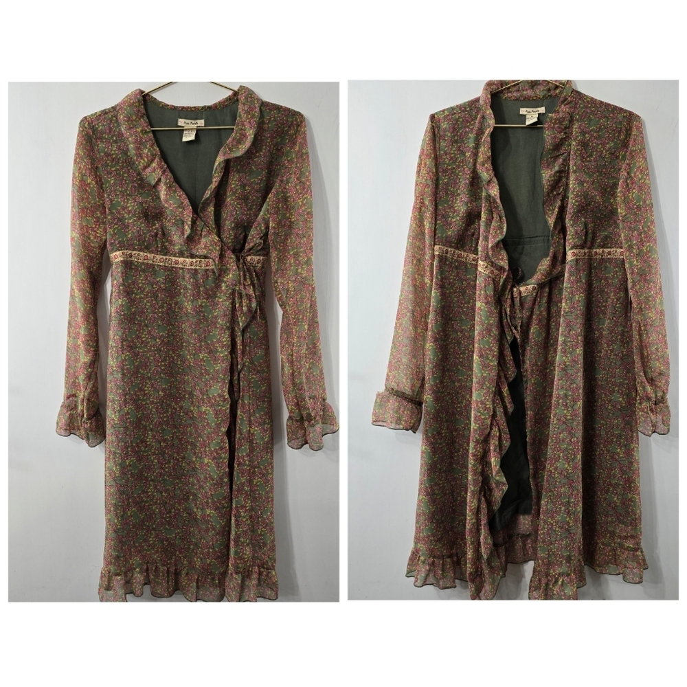 Free People Vintage Y2k VTG Convertible Ruffle Chiffon Wrap Dress Cardigan Sz M